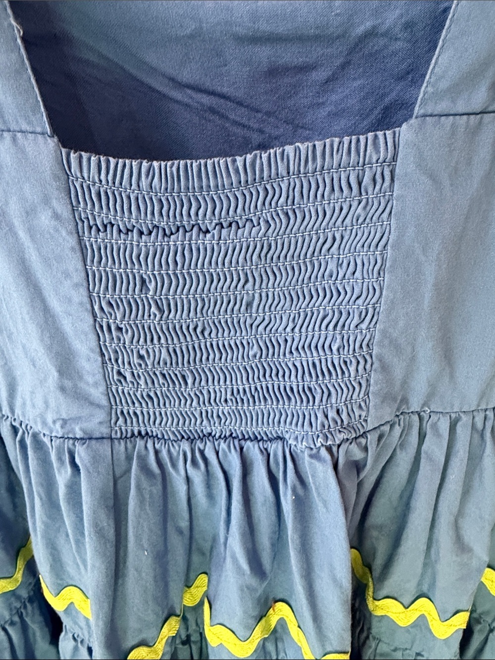 Anthropologie Helena SquareNeck Tiered Midi Dress Smocked Scallop Blue XS - Picture 8 of 8